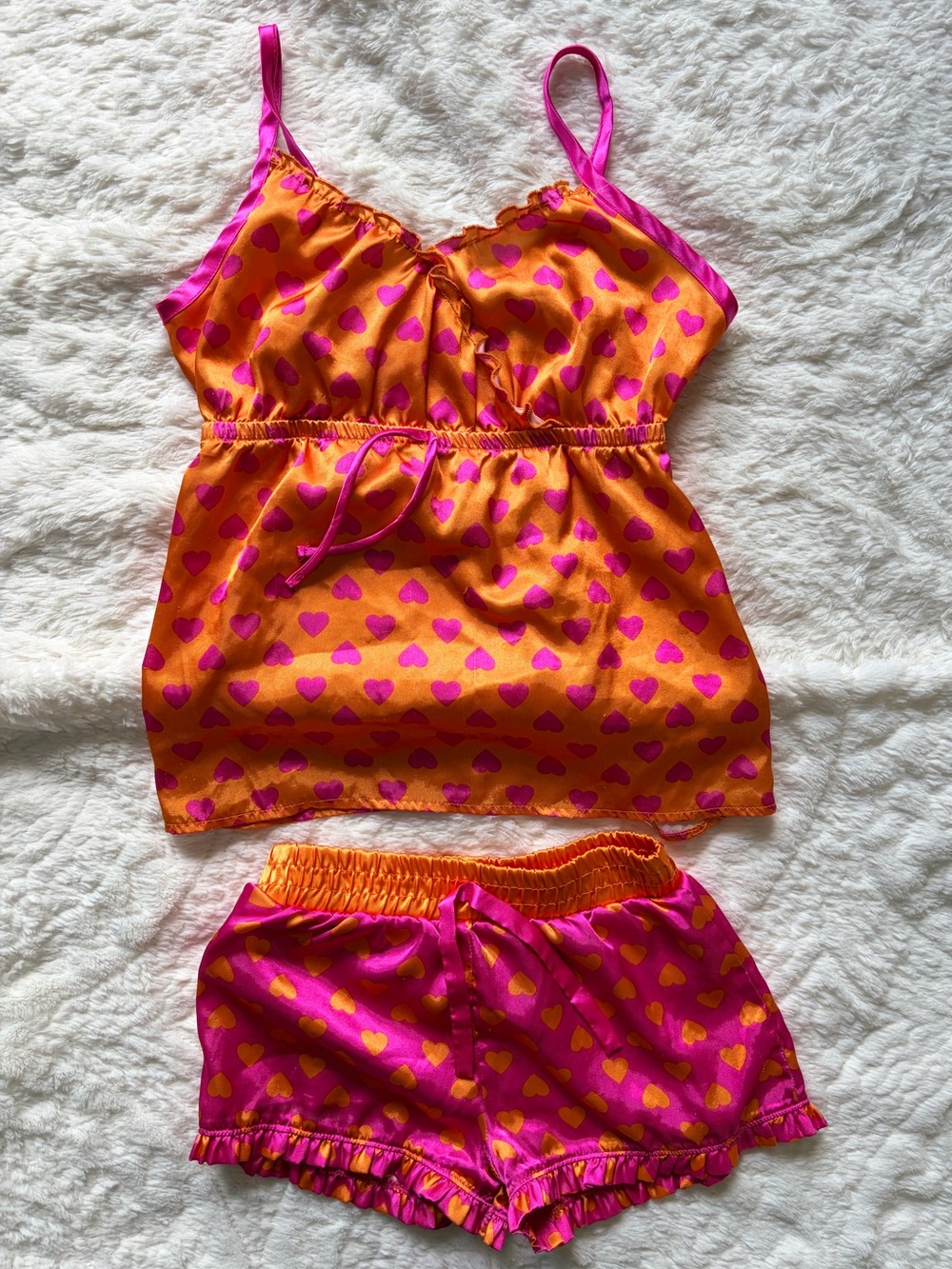 total girl Pink & Orange Heart-Print Cami and Short Pajama Set